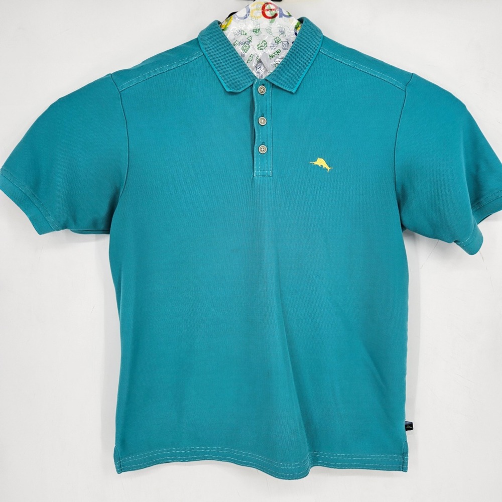 Tommy Bahama Polo Shirt Mens Medium Supima Cotton Short Sleeve Teal Green Casual